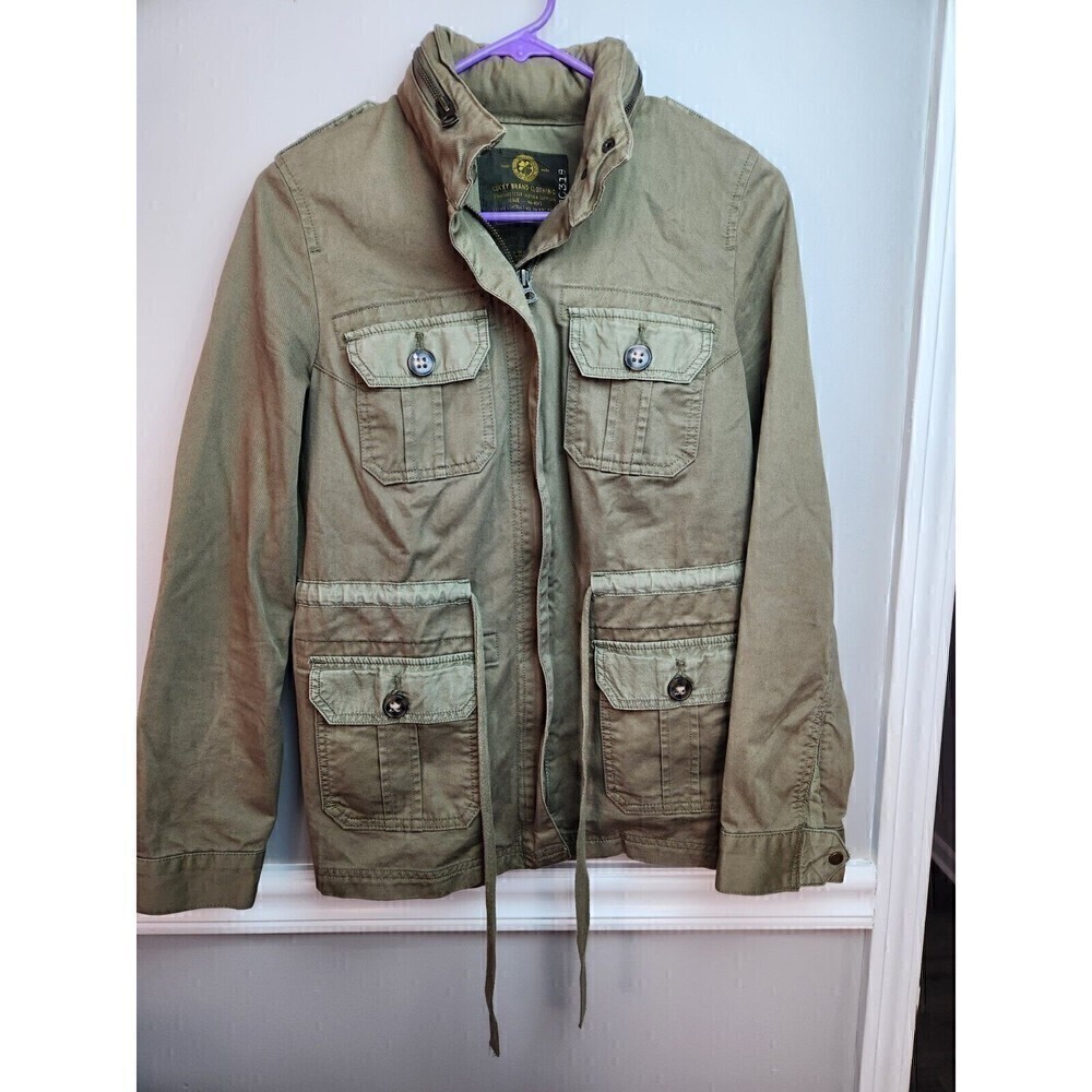 Lucky Brand Womens/Mens Military Field Jacket Hood Full Zip Olive Green Y2K - Picture 1 of 9